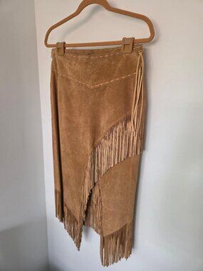 Stunning Bebe Suede Fringed Western Style Skirt with Exceptional Detail Work 6